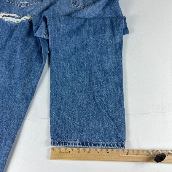 American Eagle Jeans Women's 16R Mom Straight Jean Blue Faded Distressed Denim - Picture 11 of 16